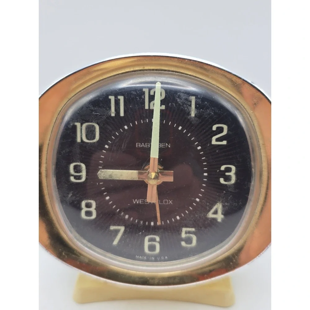 Westclox Vintage Big Ben Alarm Clock Wind Up 1970's Cream & Gold